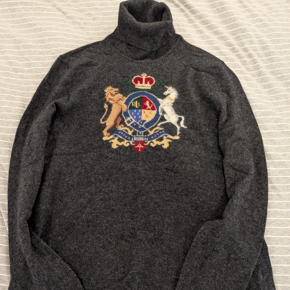 Ralph Lauren Charcoal Turtleneck Sweater with Crest